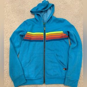 Aviator Nation Blue Hoodie with Neon stripes, kids Size 14